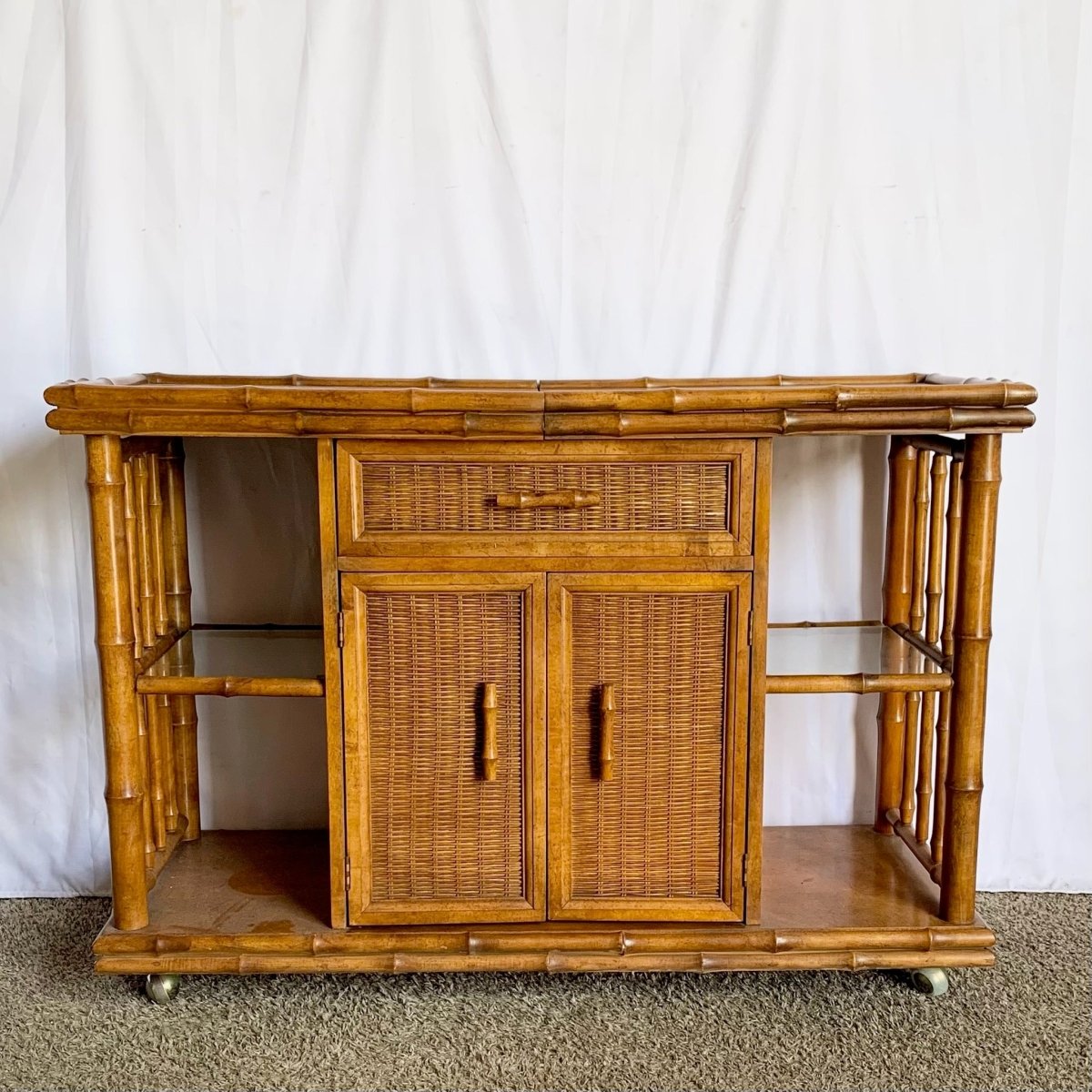 Mid Century Modern Faux Bamboo Dry Bar/Buffet by American of Martinsville - Dolphin & Flamingo