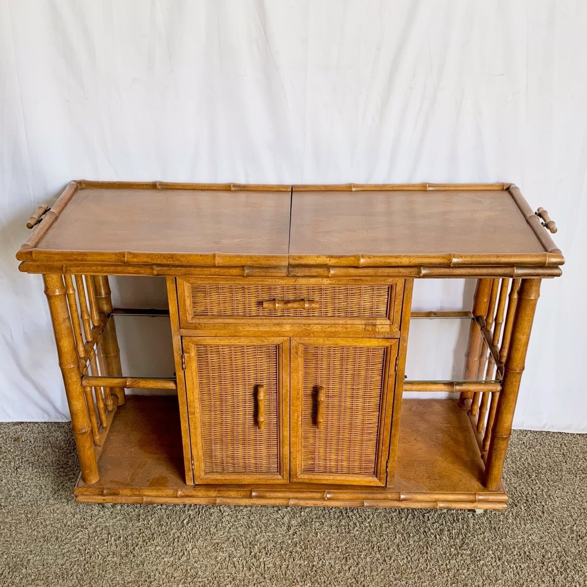 Mid Century Modern Faux Bamboo Dry Bar/Buffet by American of Martinsville - Dolphin & Flamingo