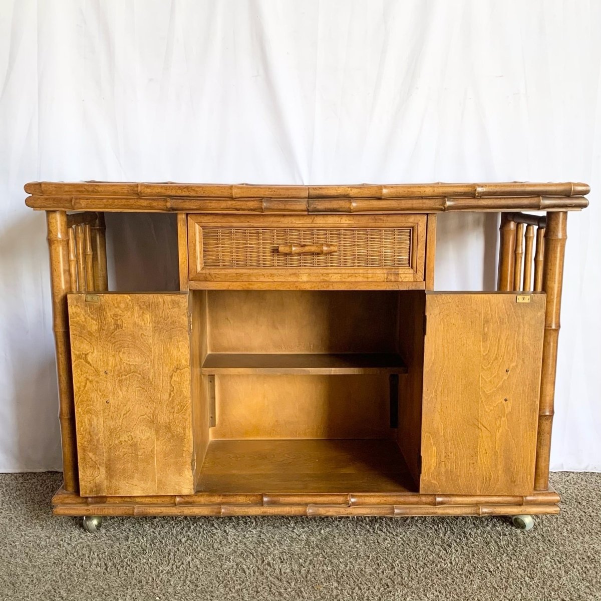 Mid Century Modern Faux Bamboo Dry Bar/Buffet by American of Martinsville - Dolphin & Flamingo