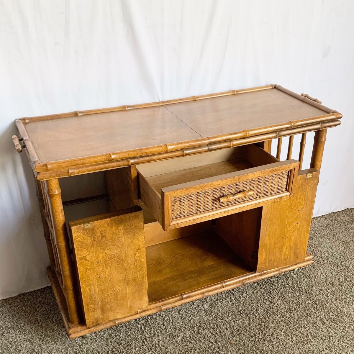 Mid Century Modern Faux Bamboo Dry Bar/Buffet by American of Martinsville - Dolphin & Flamingo