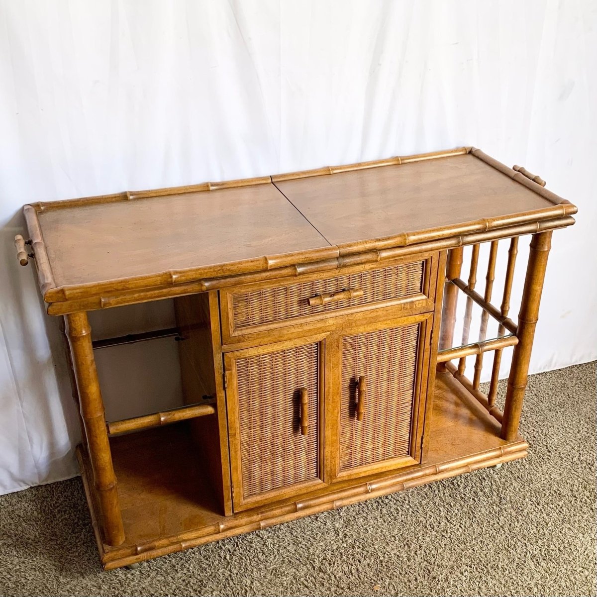Mid Century Modern Faux Bamboo Dry Bar/Buffet by American of Martinsville - Dolphin & Flamingo
