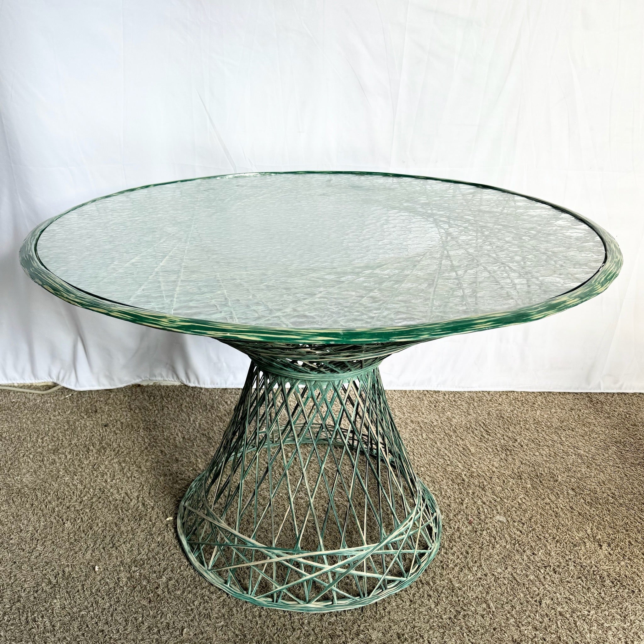 Mid Century Modern Green Spun Fiberglass Dining Set - 5 Pieces - Dolphin & Flamingo