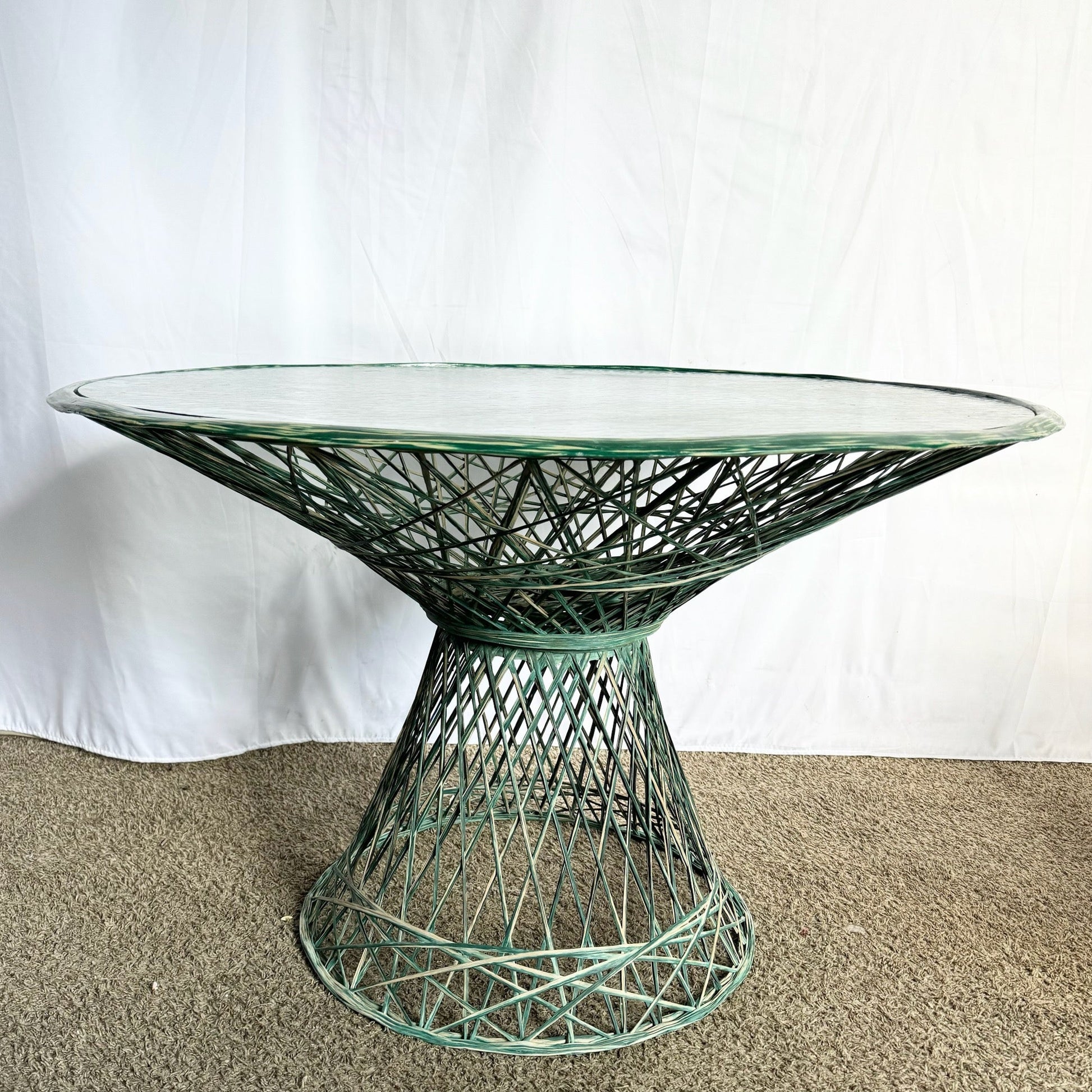 Mid Century Modern Green Spun Fiberglass Dining Set - 5 Pieces - Dolphin & Flamingo