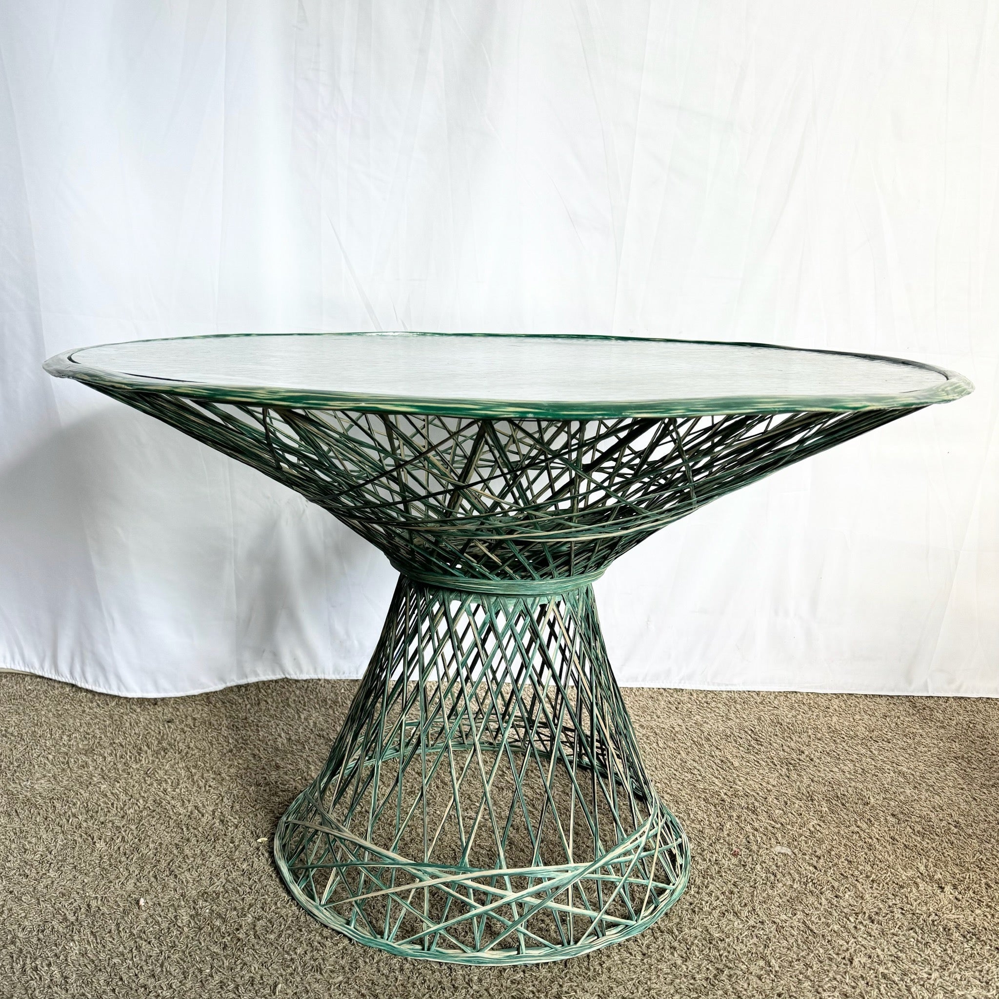 Mid Century Modern Green Spun Fiberglass Dining Set - 5 Pieces - Dolphin & Flamingo