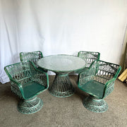 Mid Century Modern Green Spun Fiberglass Dining Set - 5 Pieces - Dolphin & Flamingo