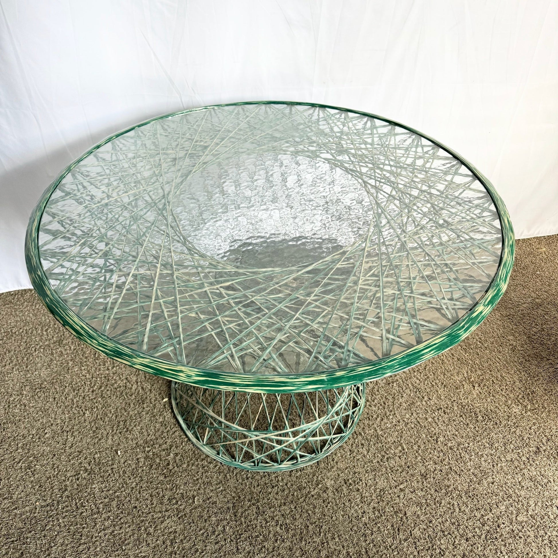 Mid Century Modern Green Spun Fiberglass Dining Set - 5 Pieces - Dolphin & Flamingo