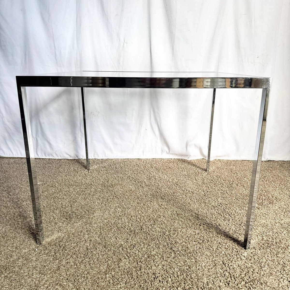 Mid Century Modern Lattice Chrome Inlaid Glass Top Dining/Card Table - Dolphin & Flamingo