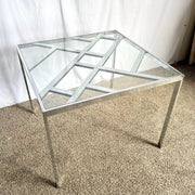 Mid Century Modern Lattice Chrome Inlaid Glass Top Dining/Card Table - Dolphin & Flamingo