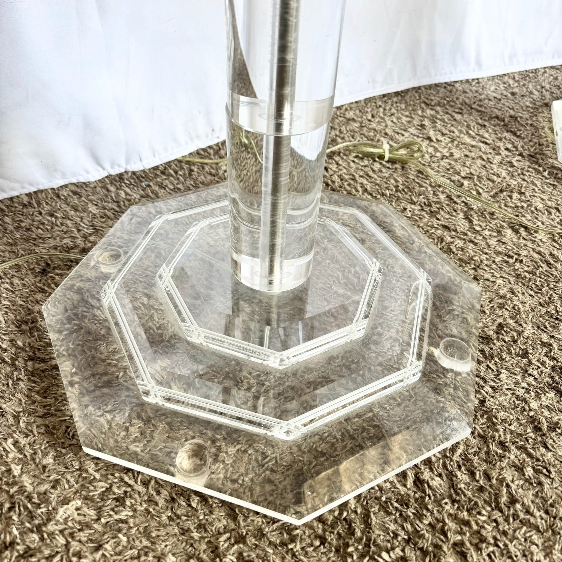 Mid Century Modern Lucite and Smoked Glass Octagonal Floor Lamp/Side Tables - A Pair - Dolphin & Flamingo