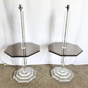 Mid Century Modern Lucite and Smoked Glass Octagonal Floor Lamp/Side Tables - A Pair - Dolphin & Flamingo