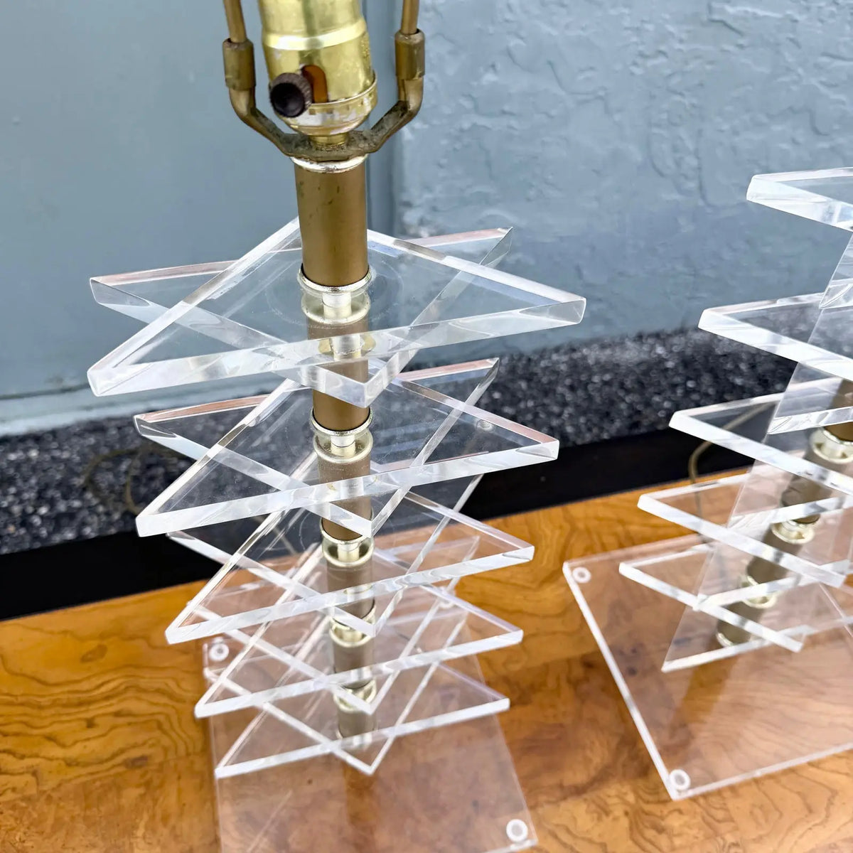 Mid Century Modern “Magen David” Lucite Table Lamps - A Pair