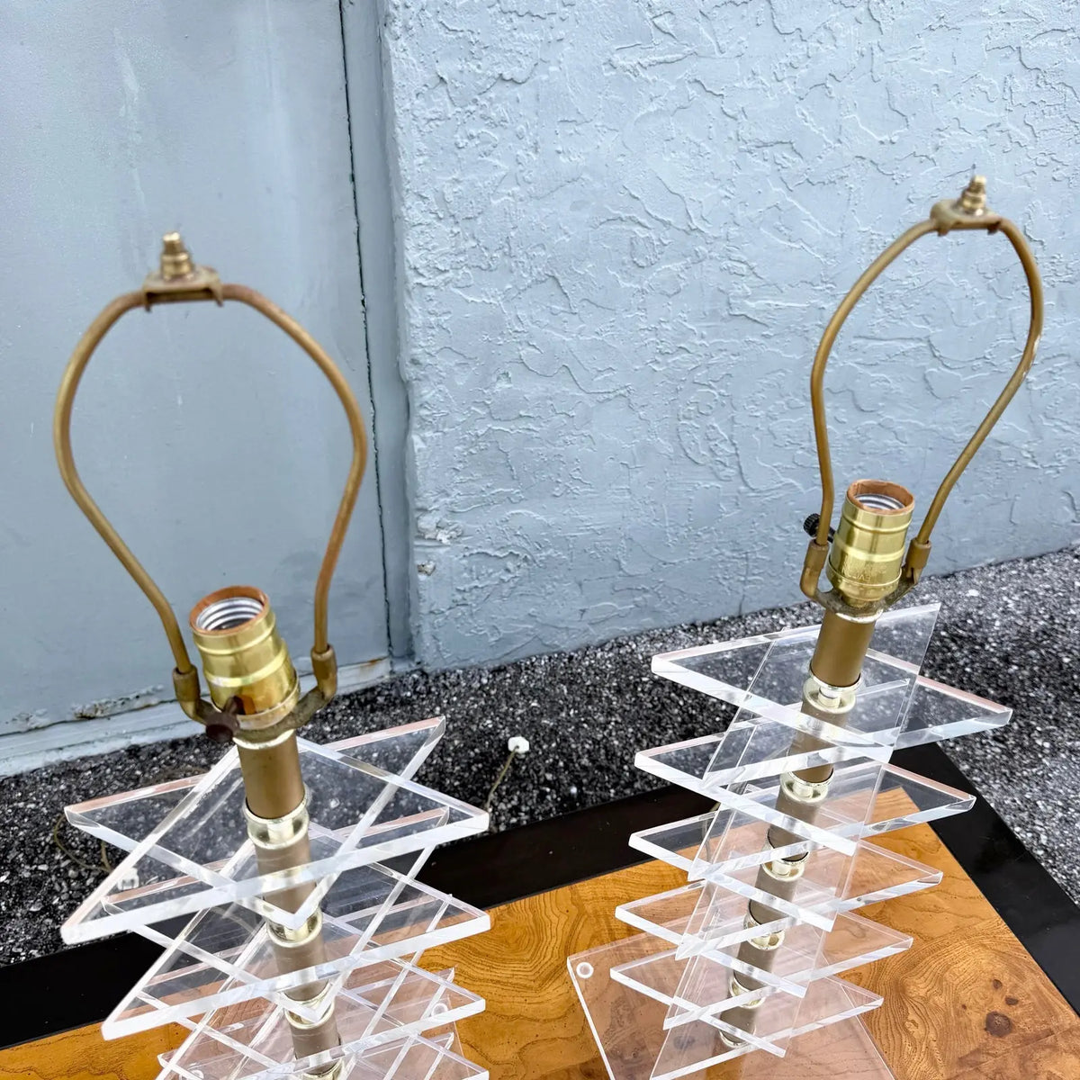 Mid Century Modern “Magen David” Lucite Table Lamps - A Pair