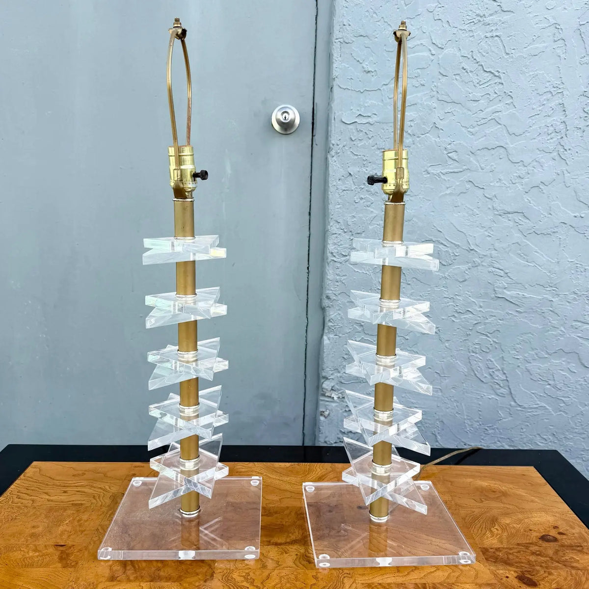 Mid Century Modern “Magen David” Lucite Table Lamps - A Pair