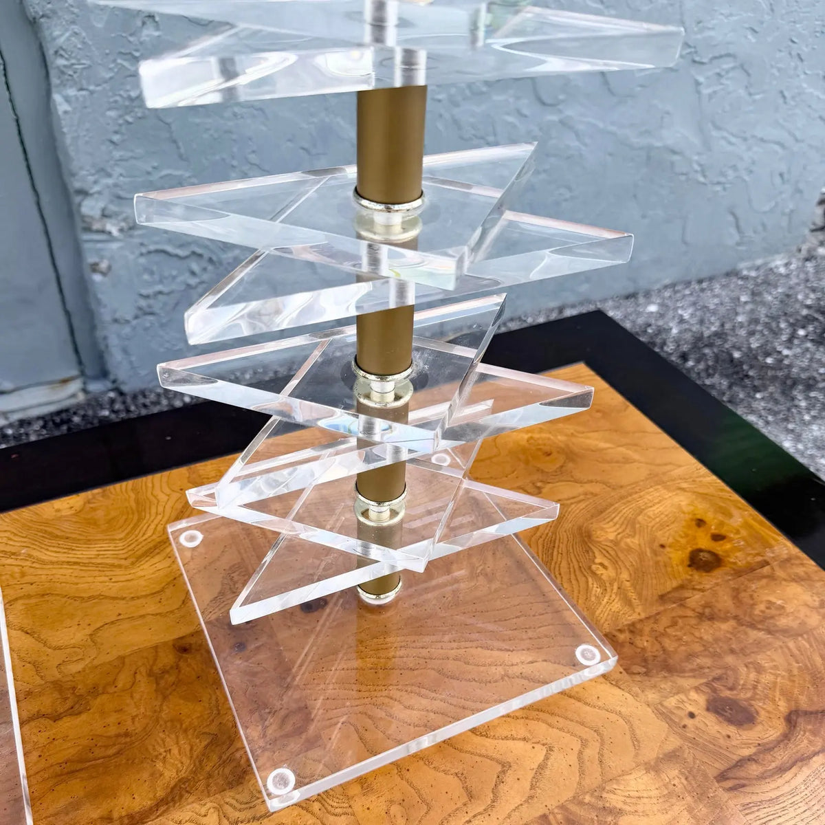 Mid Century Modern “Magen David” Lucite Table Lamps - A Pair