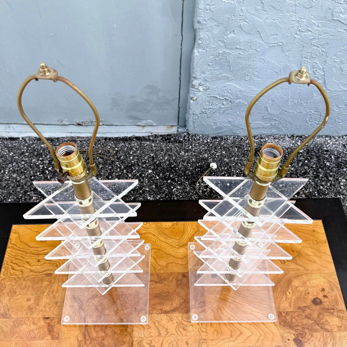 Mid Century Modern “Magen David” Lucite Table Lamps - A Pair