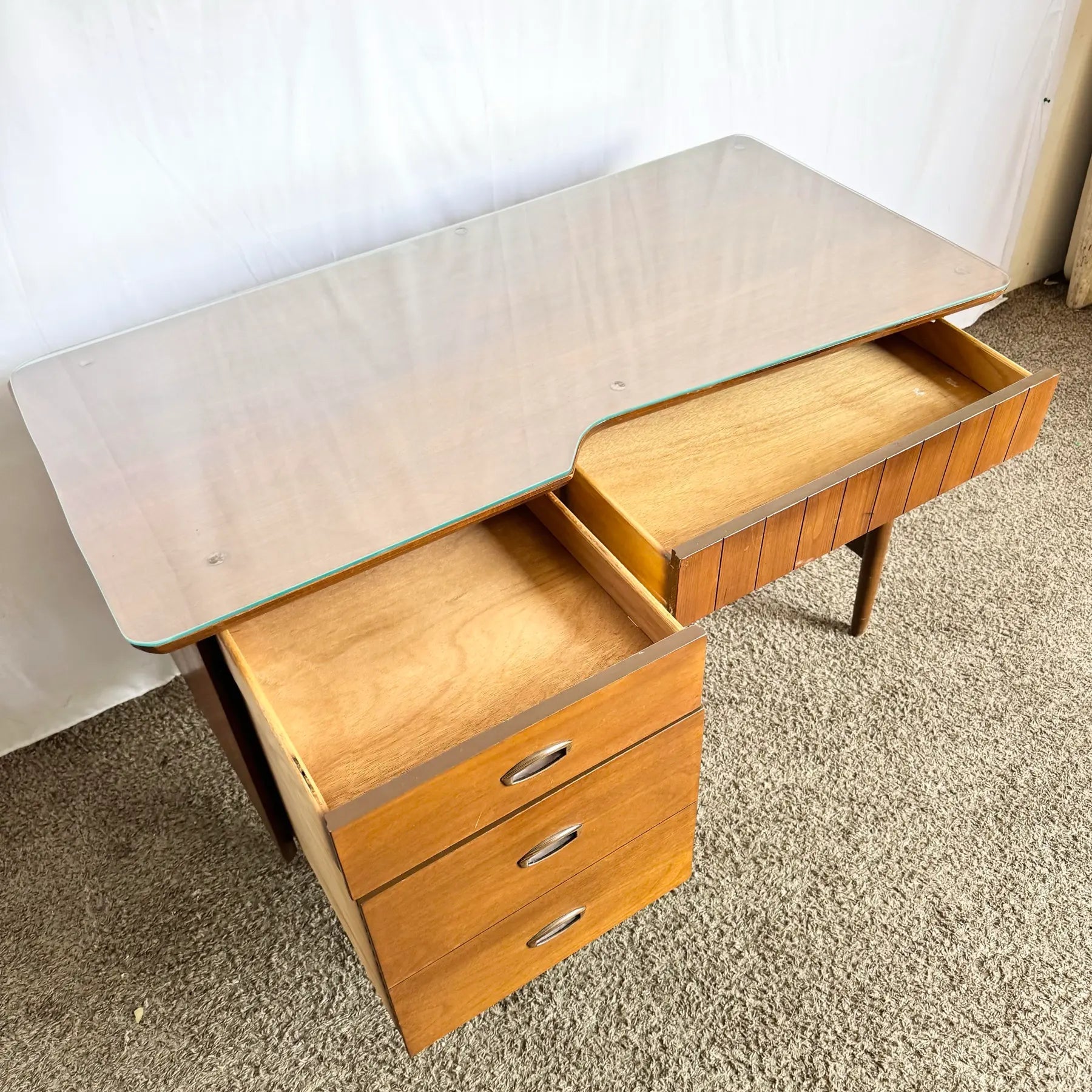 Mid Century Modern Mainline Hooker Walnut Writing Desk - Dolphin & Flamingo