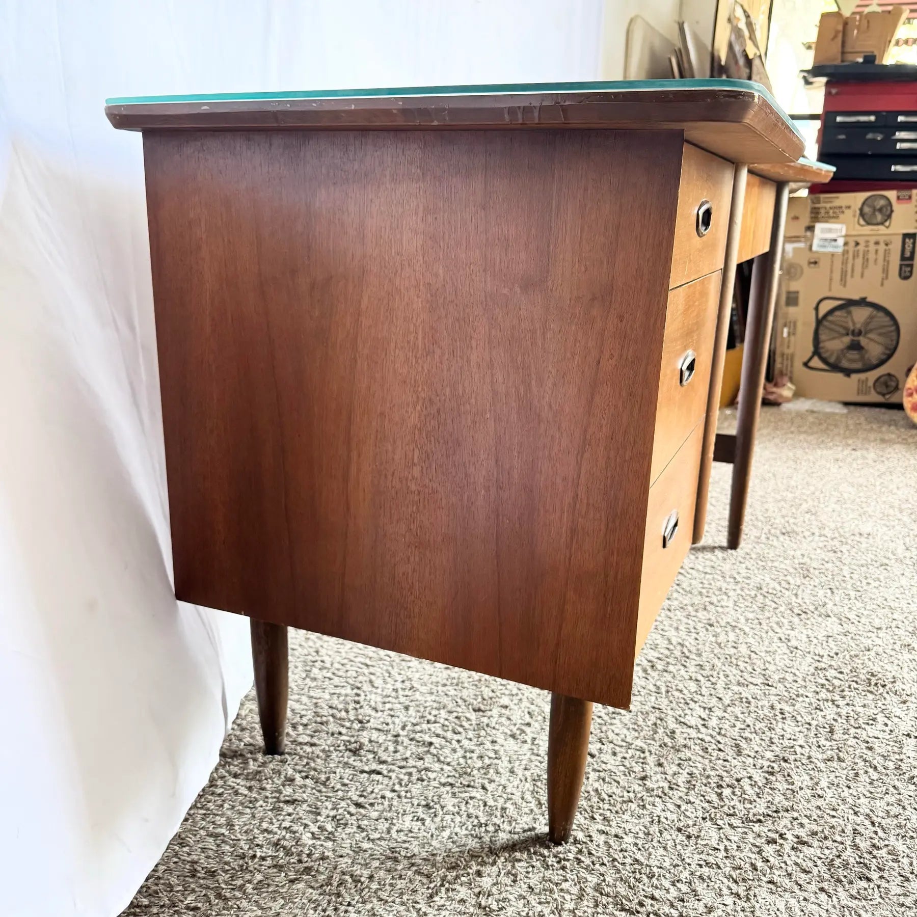 Mid Century Modern Mainline Hooker Walnut Writing Desk - Dolphin & Flamingo