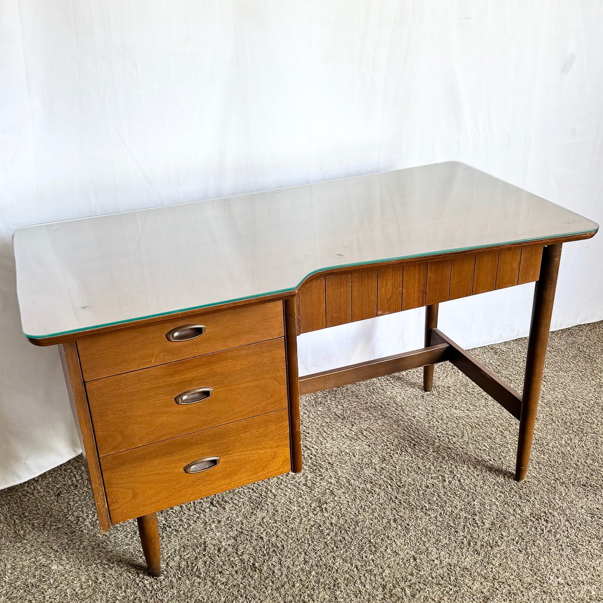 Mid Century Modern Mainline Hooker Walnut Writing Desk - Dolphin & Flamingo