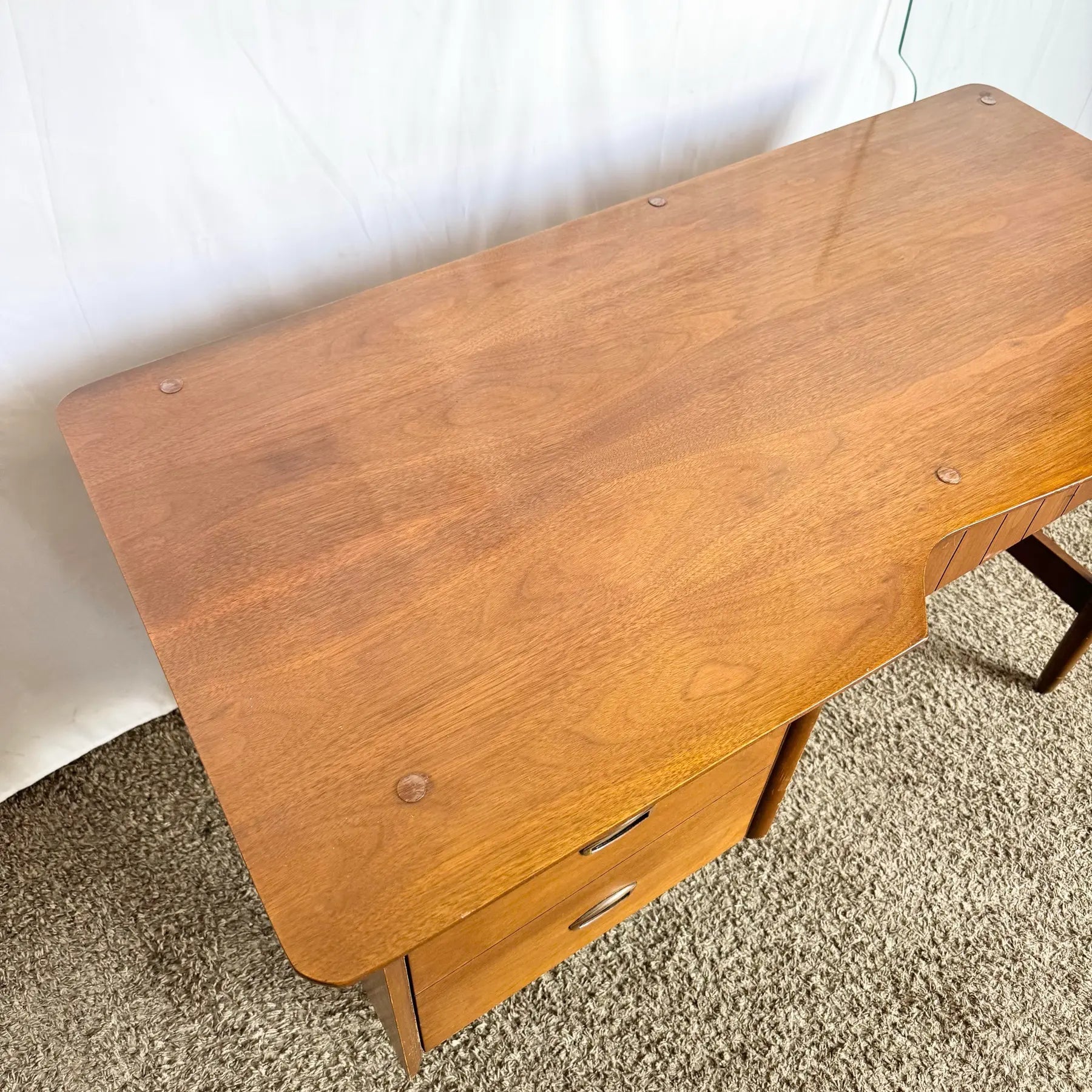 Mid Century Modern Mainline Hooker Walnut Writing Desk - Dolphin & Flamingo