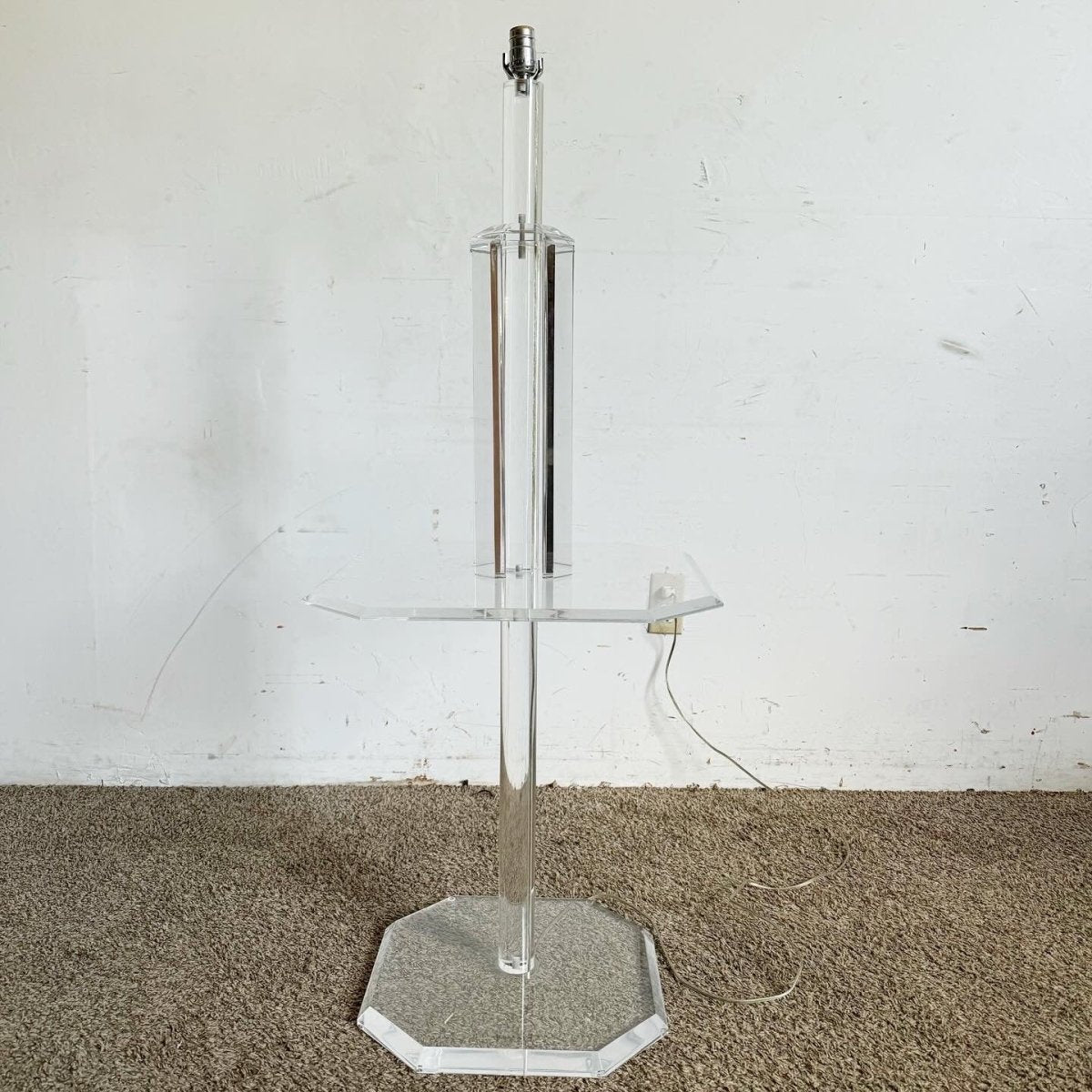 Mid Century Modern Octagonal Lucite Side Table/Floor Lamp - Dolphin & Flamingo