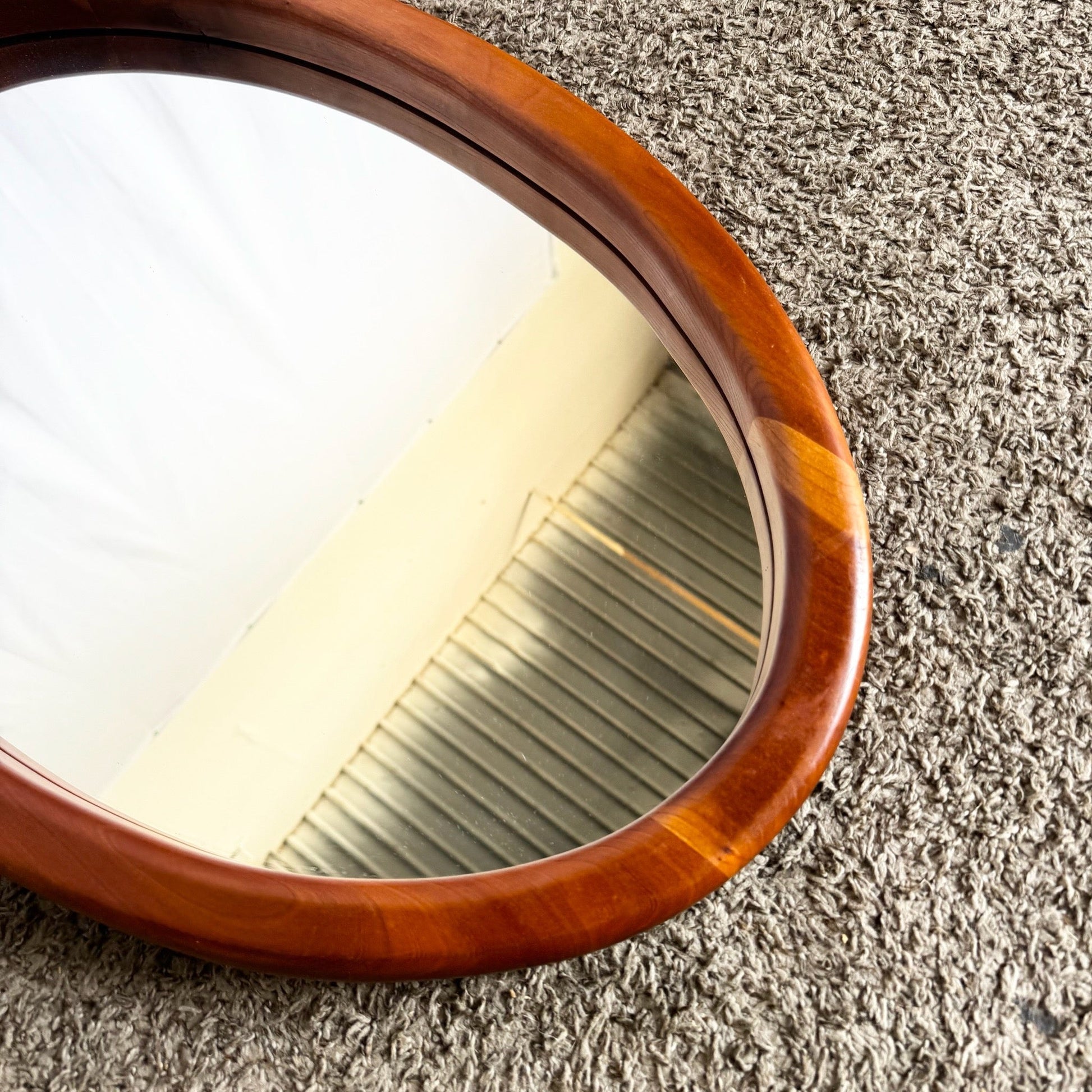 Mid Century Modern Oval Teak Wall Mirror by Joseph King - Dolphin & Flamingo