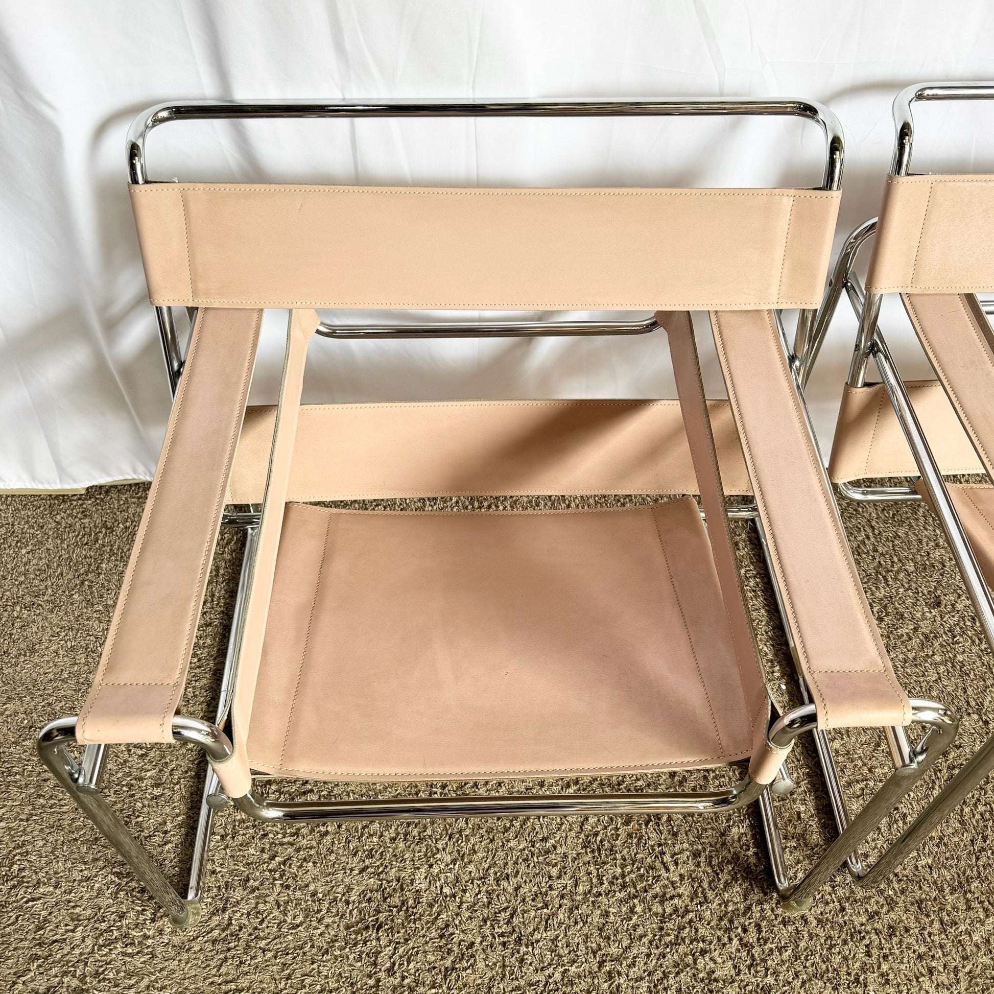 Mid Century Modern Pink and Chrome Lounge Chairs, Wassily Style - A Pair - Dolphin & Flamingo