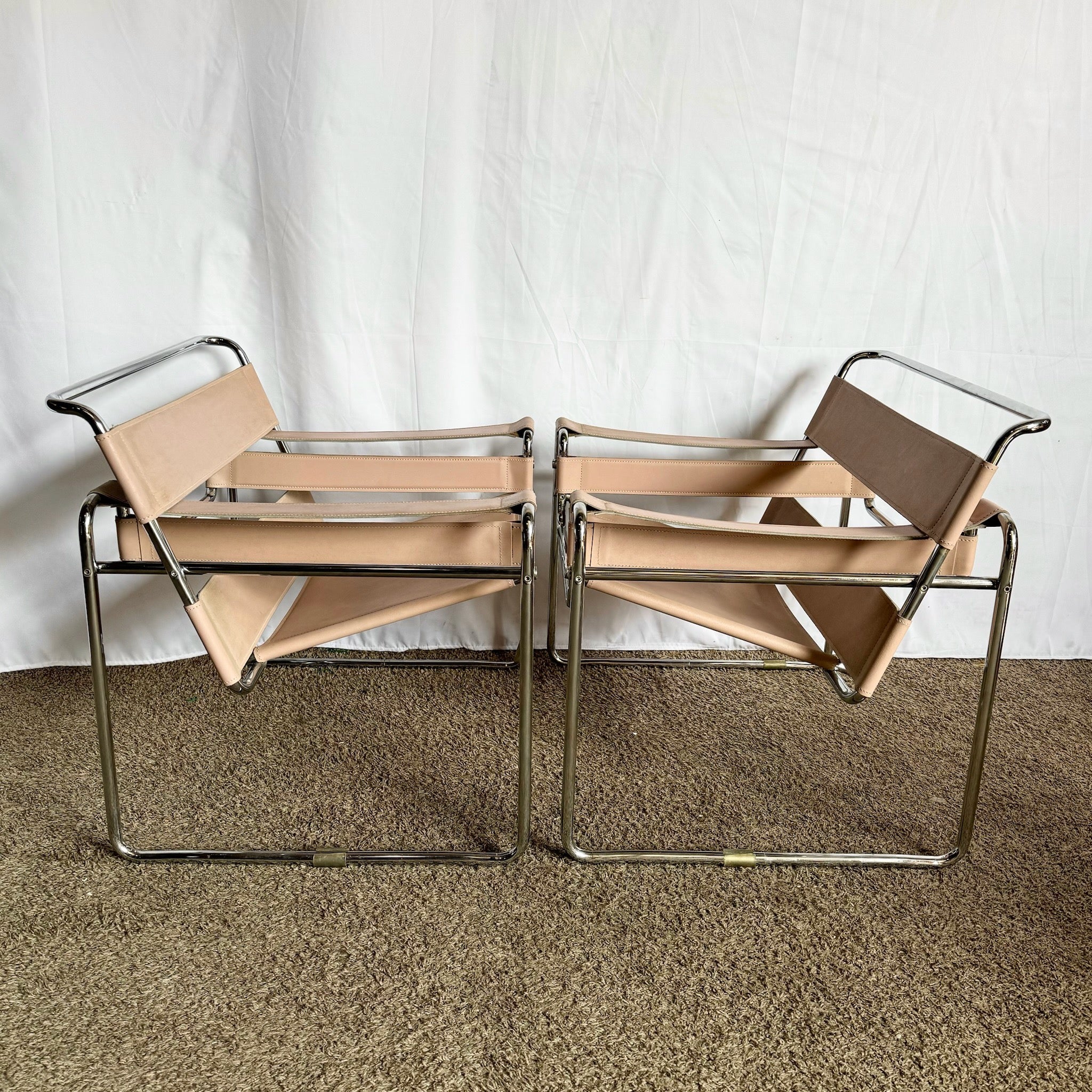 Mid Century Modern Pink and Chrome Lounge Chairs, Wassily Style - A Pair - Dolphin & Flamingo