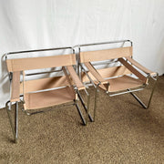 Mid Century Modern Pink and Chrome Lounge Chairs, Wassily Style - A Pair - Dolphin & Flamingo