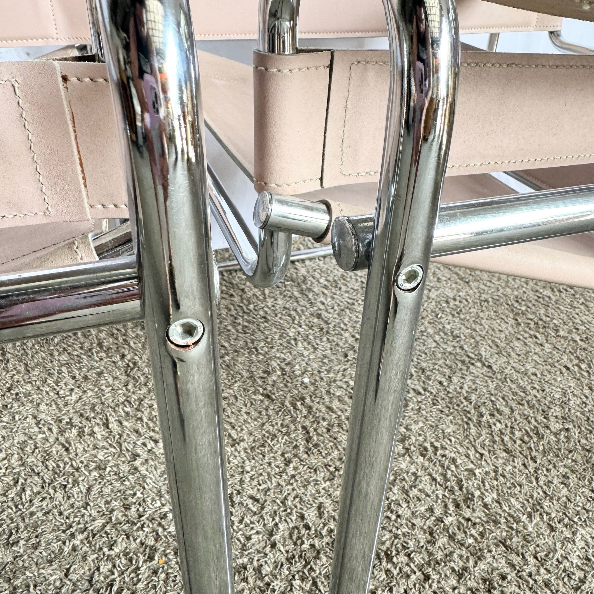 Mid Century Modern Pink and Chrome Lounge Chairs, Wassily Style - A Pair - Dolphin & Flamingo