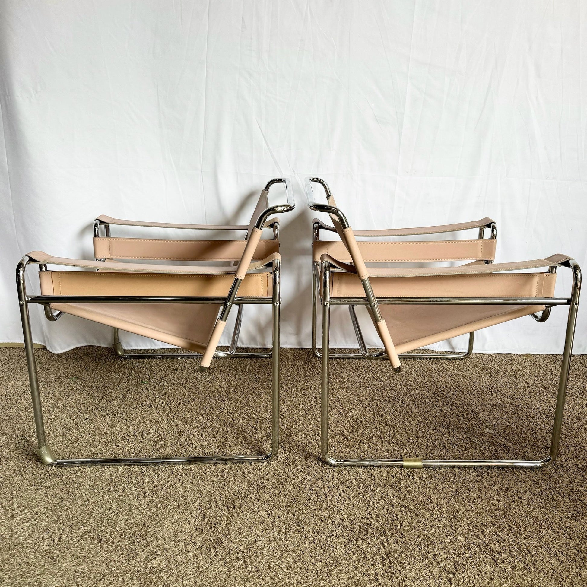 Mid Century Modern Pink and Chrome Lounge Chairs, Wassily Style - A Pair - Dolphin & Flamingo