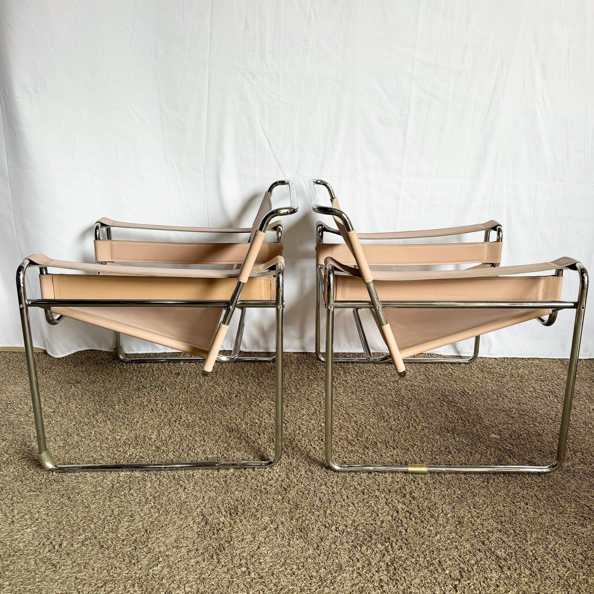 Mid Century Modern Pink and Chrome Lounge Chairs, Wassily Style - A Pair - Dolphin & Flamingo