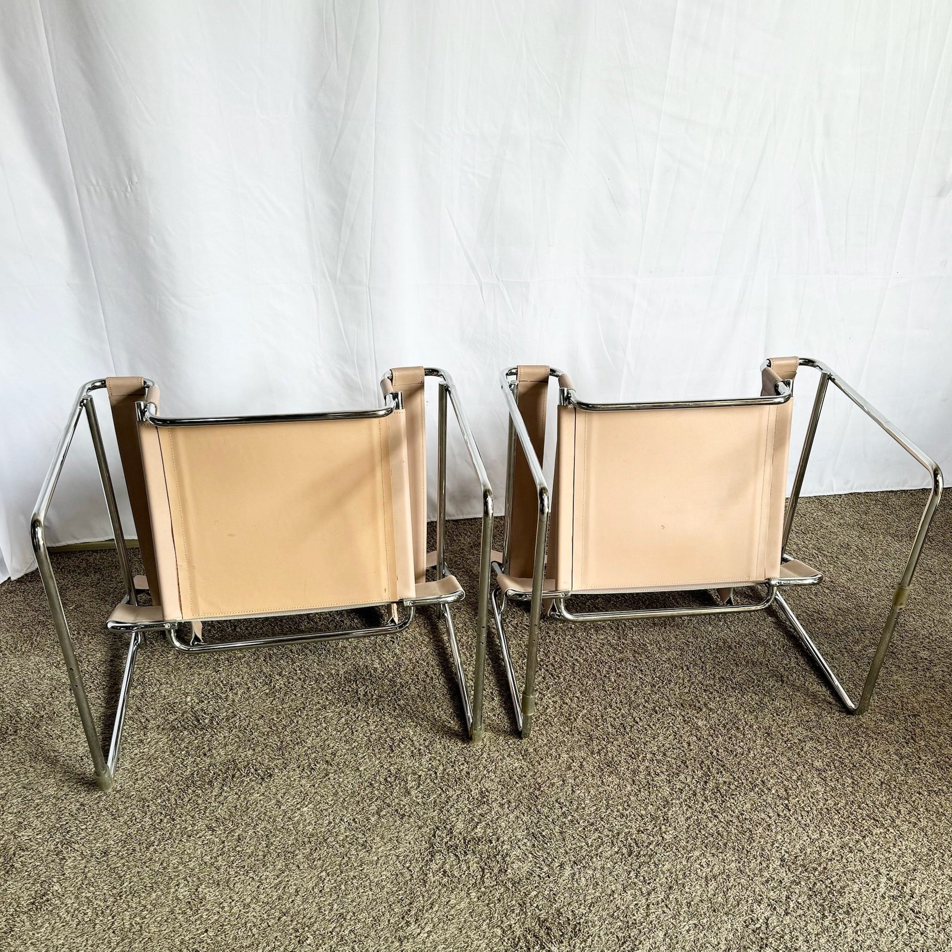 Mid Century Modern Pink and Chrome Lounge Chairs, Wassily Style - A Pair - Dolphin & Flamingo