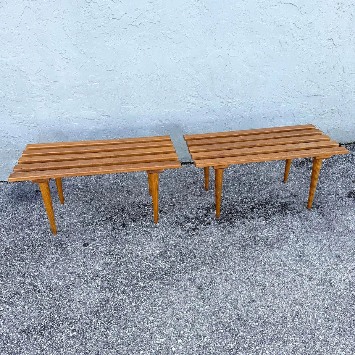 Mid Century Modern Slatted Benches/Side Tables - A Pair