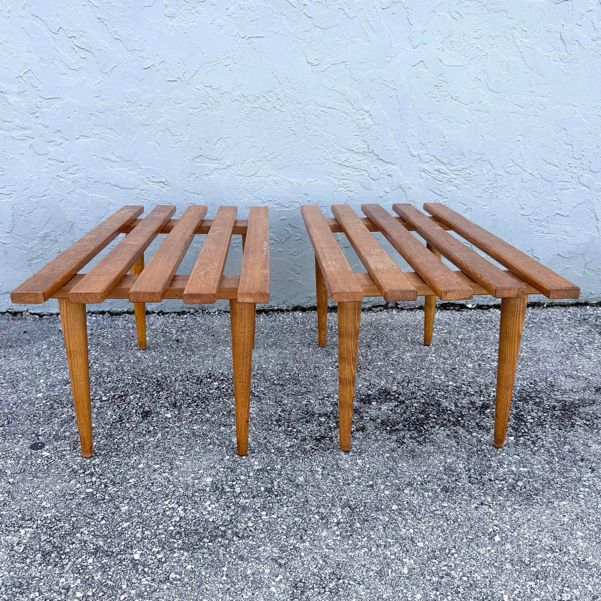 Mid Century Modern Slatted Benches/Side Tables - A Pair