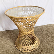 Mid Century Modern Spun Fiber Glass Hour Glass Side Table - Dolphin & Flamingo