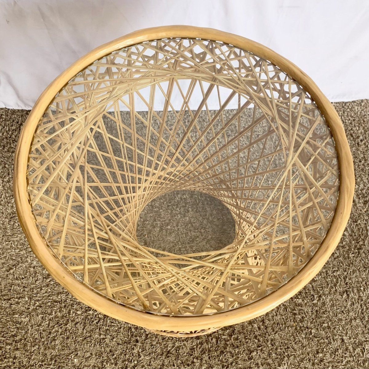 Mid Century Modern Spun Fiber Glass Hour Glass Side Table - Dolphin & Flamingo