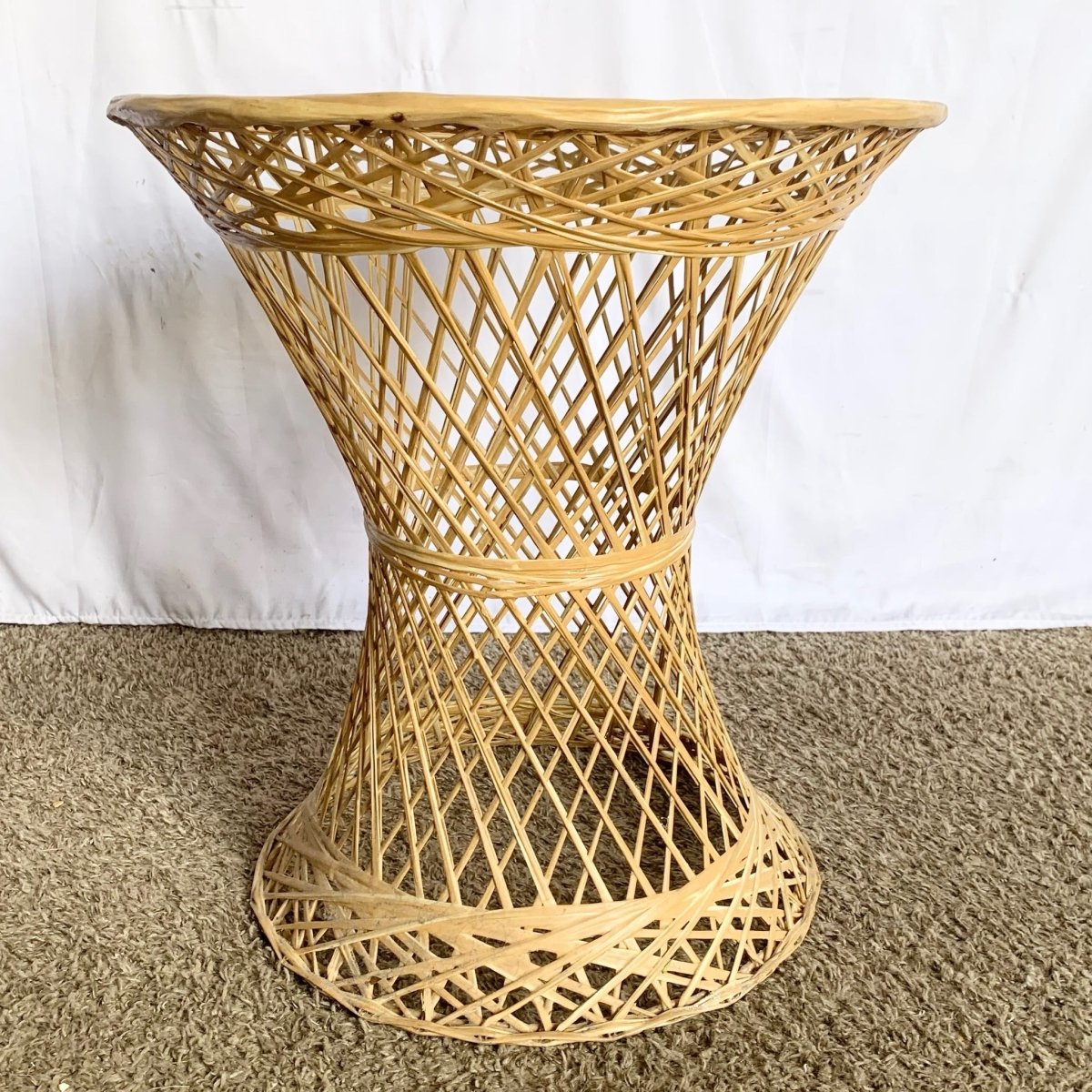 Mid Century Modern Spun Fiber Glass Hour Glass Side Table - Dolphin & Flamingo