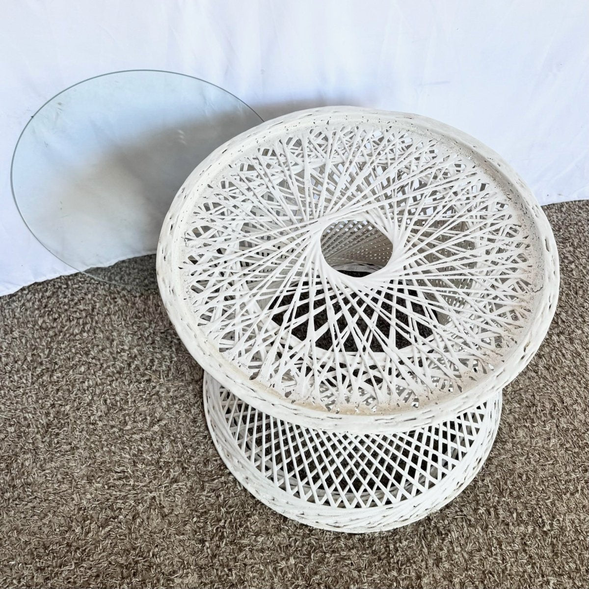 Mid Century Modern Spun Fiberglass Circular Side Table - Dolphin & Flamingo