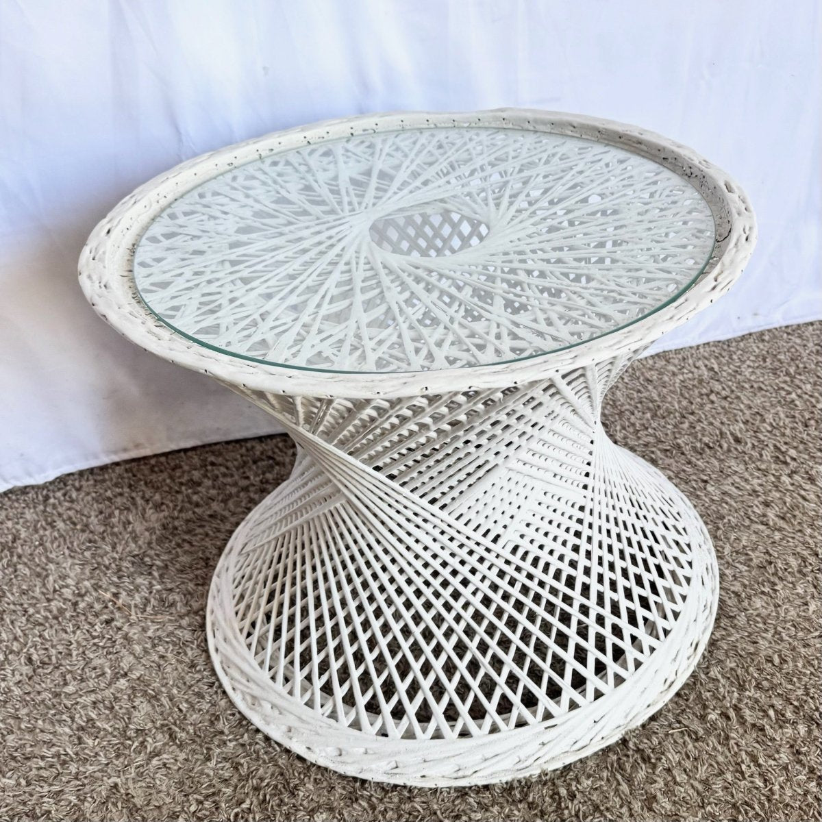 Mid Century Modern Spun Fiberglass Circular Side Table - Dolphin & Flamingo