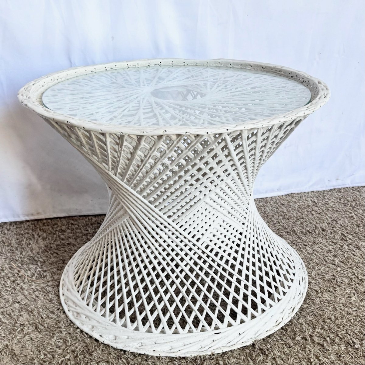 Mid Century Modern Spun Fiberglass Circular Side Table - Dolphin & Flamingo