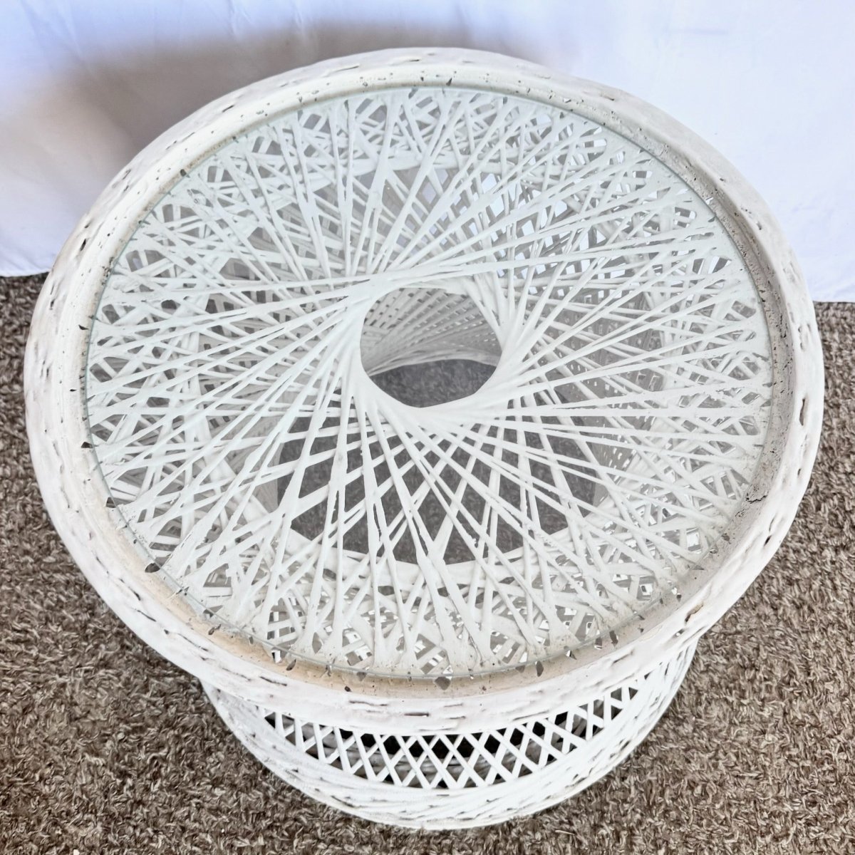 Mid Century Modern Spun Fiberglass Circular Side Table - Dolphin & Flamingo