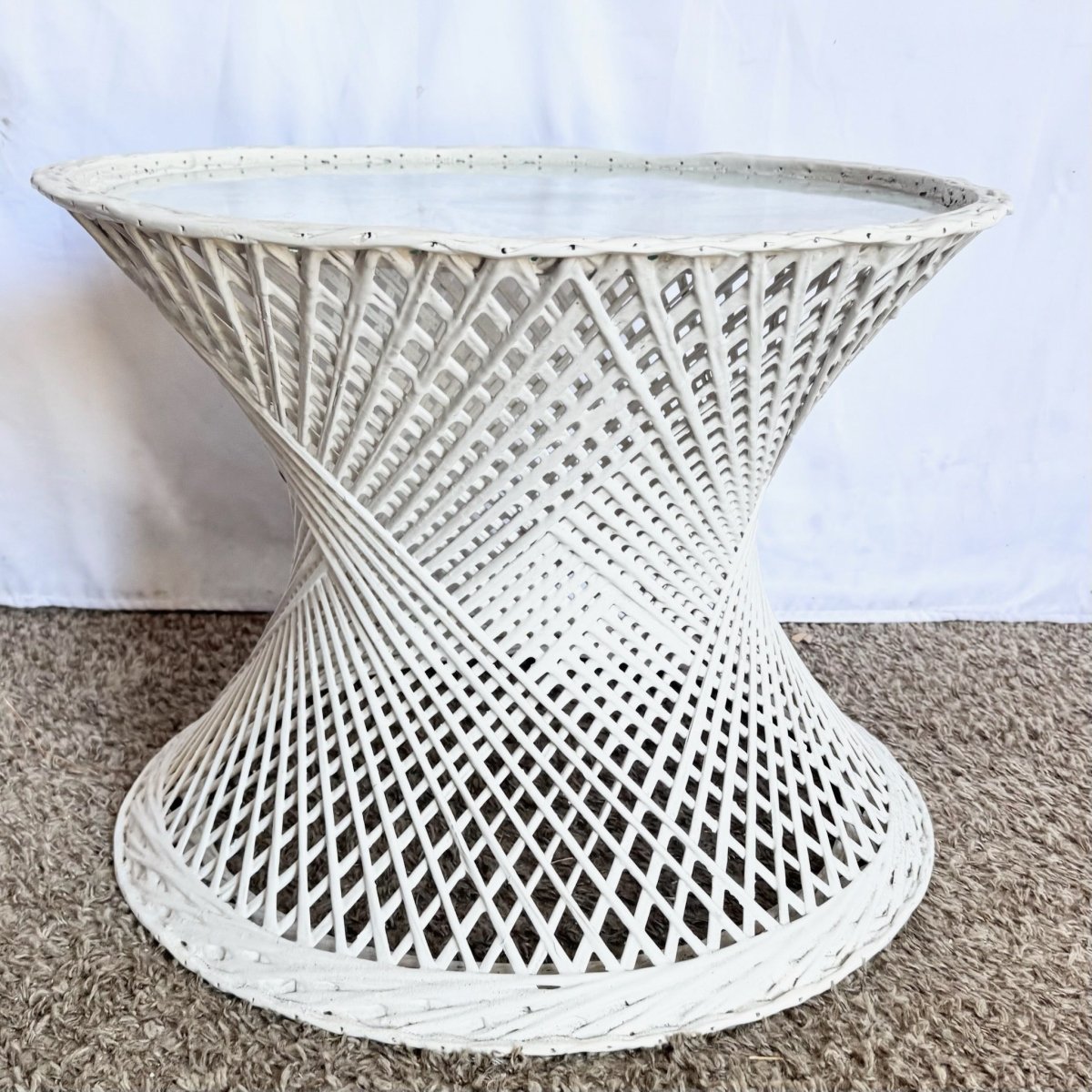 Mid Century Modern Spun Fiberglass Circular Side Table - Dolphin & Flamingo