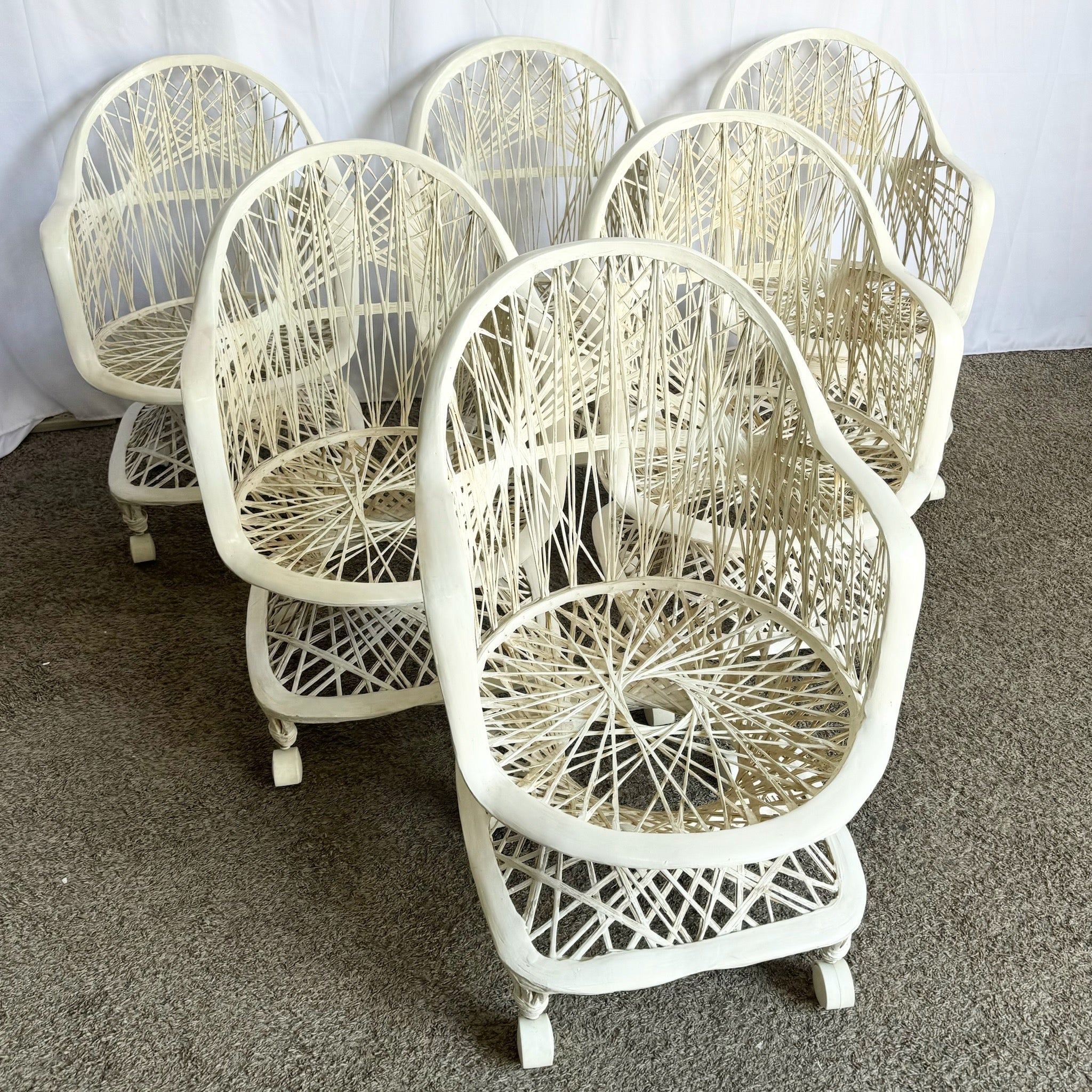 Mid Century Modern Spun Fiberglass Dining Arm Chairs on Casters - Set of 6 - Dolphin & Flamingo
