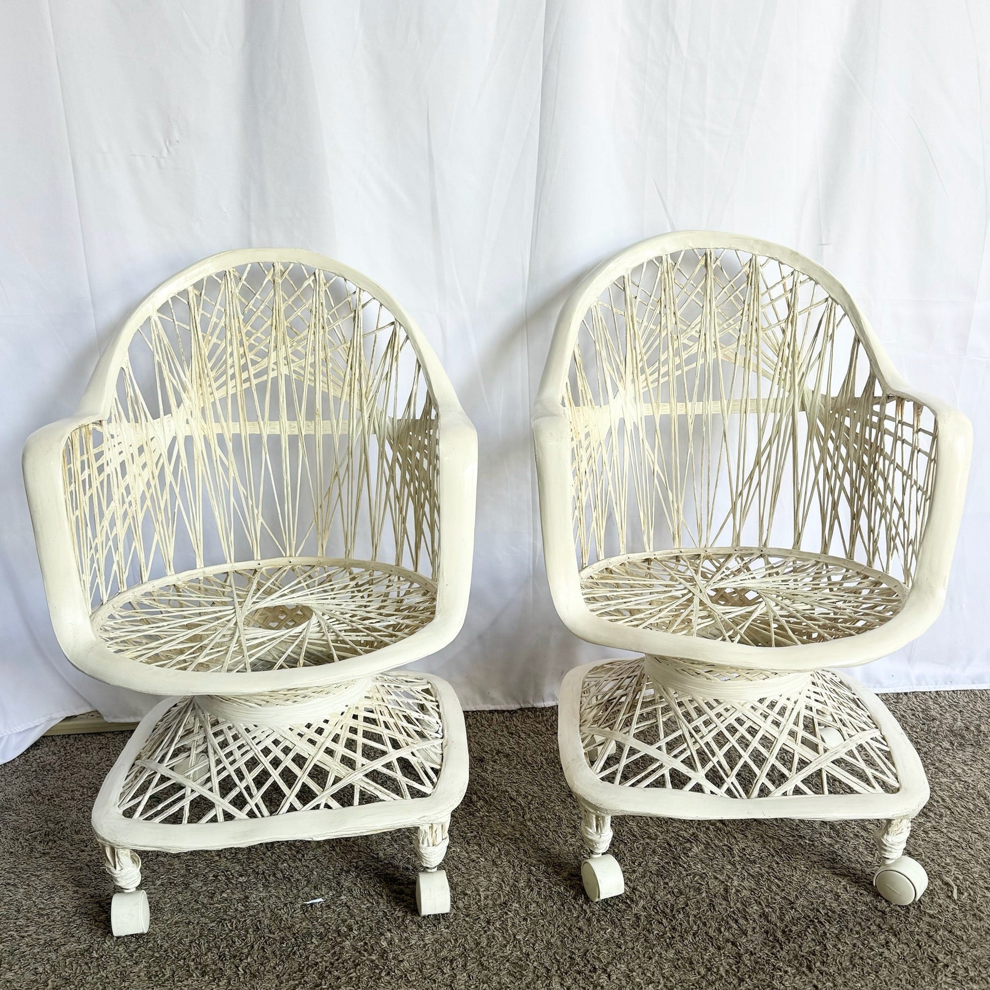 Mid Century Modern Spun Fiberglass Dining Arm Chairs on Casters - Set of 6 - Dolphin & Flamingo