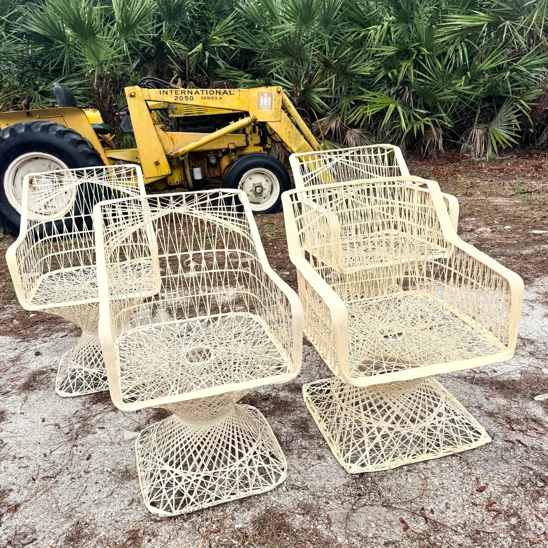 Mid Century Modern Spun Fiberglass Dining Arm Chairs - Set of 4 Dolphin & Flamingo
