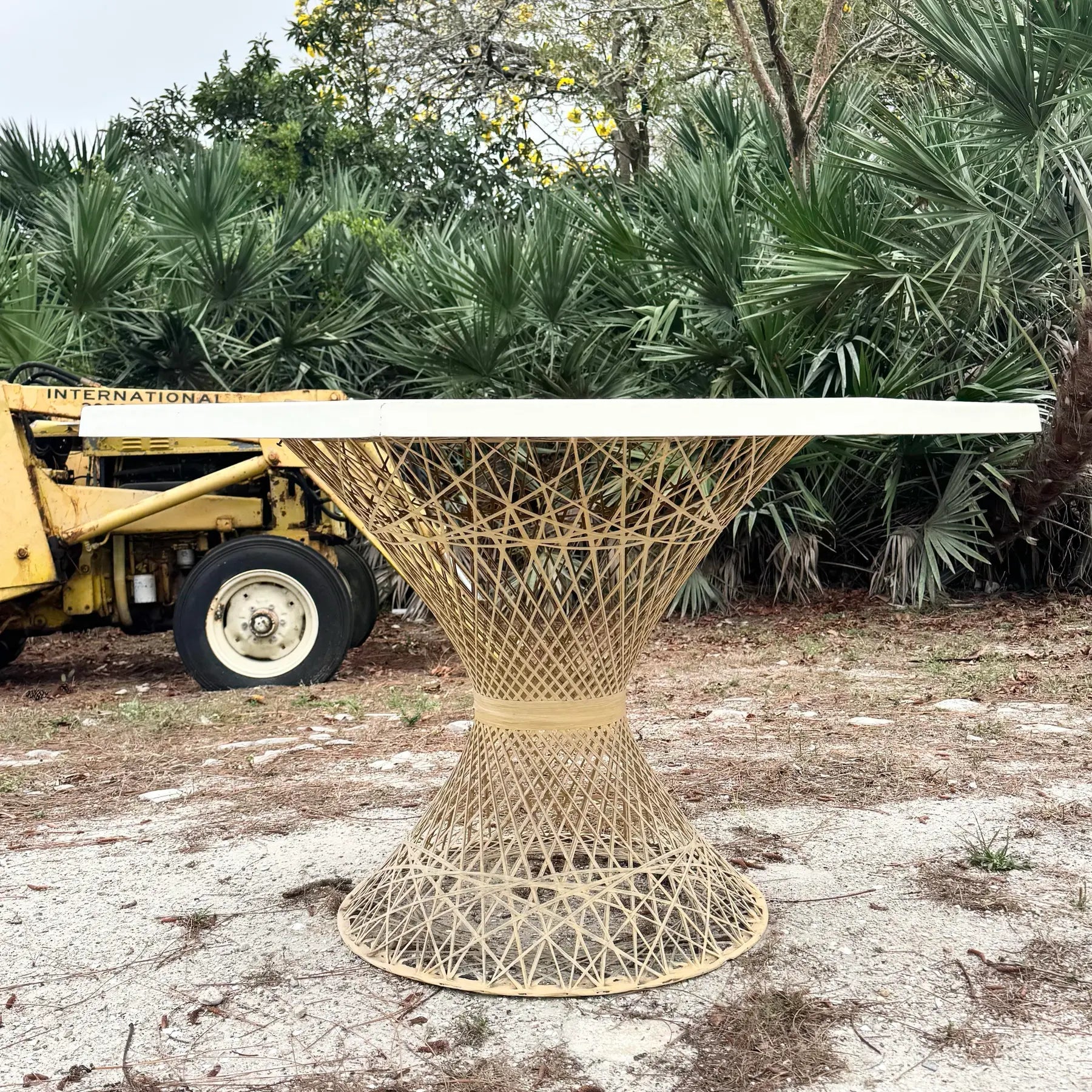 Mid Century Modern Spun Fiberglass Dining Table Dolphin & Flamingo