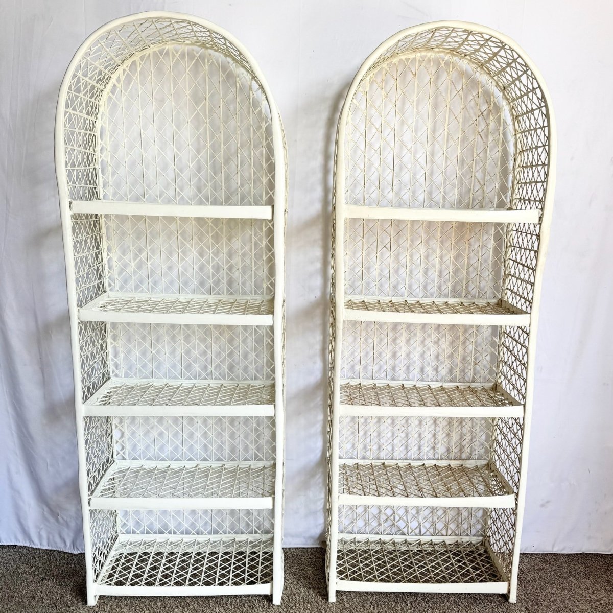 Mid Century Modern Spun Fiberglass Etagere/Bookshelves - A Pair - Dolphin & Flamingo