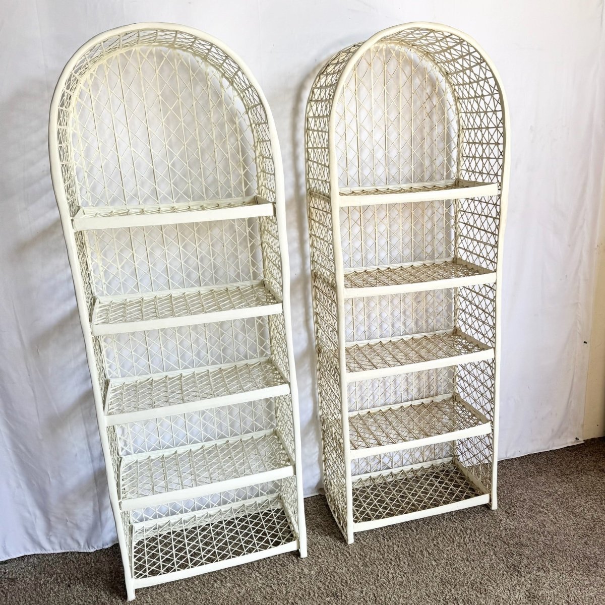 Mid Century Modern Spun Fiberglass Etagere/Bookshelves - A Pair - Dolphin & Flamingo