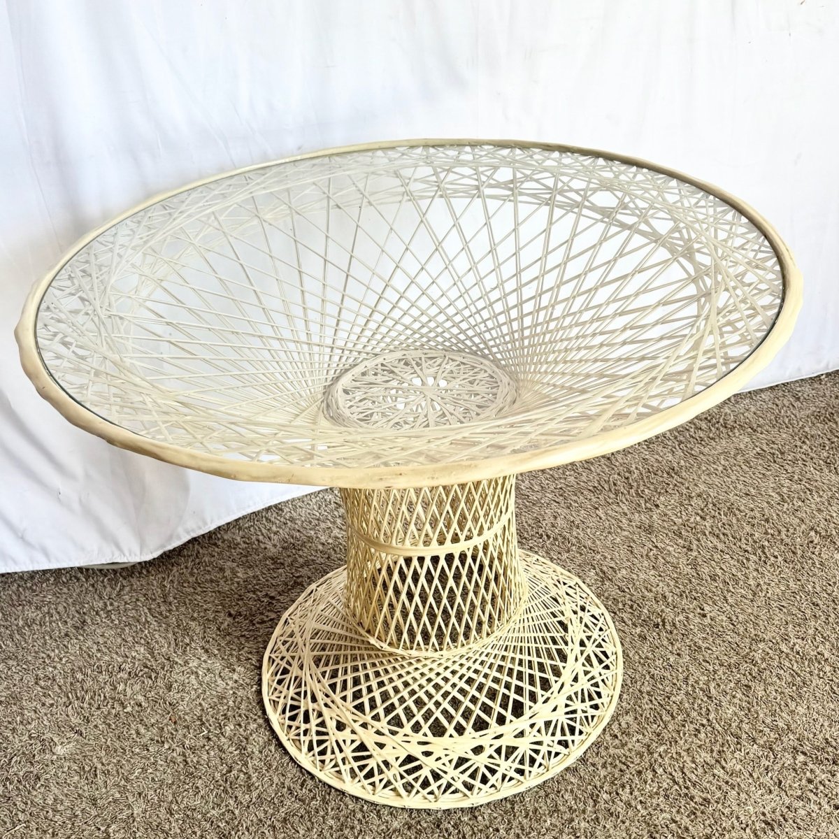Mid Century Modern Spun Fiberglass Hour Glass Dining Table - Dolphin & Flamingo