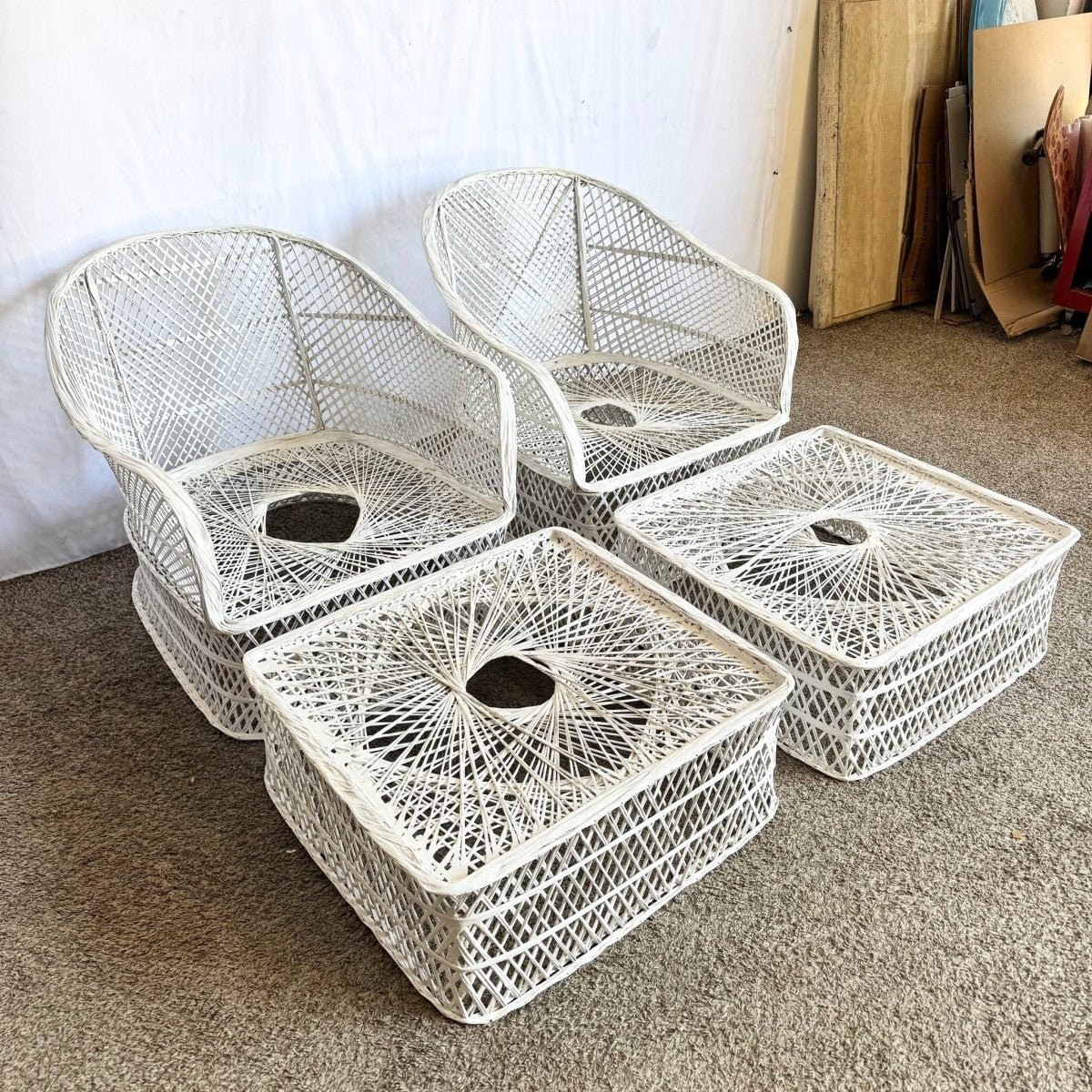 Mid Century Modern Spun Fiberglass Lounge Chairs With Ottomans - 4 Pieces - Dolphin & Flamingo